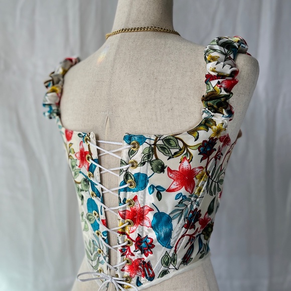 White Silk Corset Top - Handmade Floral Corset for Women - Picture 6 of 8